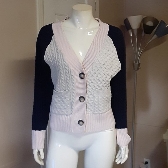 bp Sweaters - BP. Pink, Tan & Blue Button Up Sweater